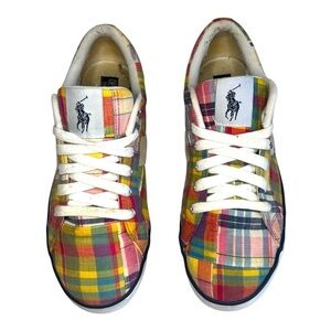 Polo Ralph Lauren Madras Plaid Sneaker Boat Shoe Size M 7 / W 8.5